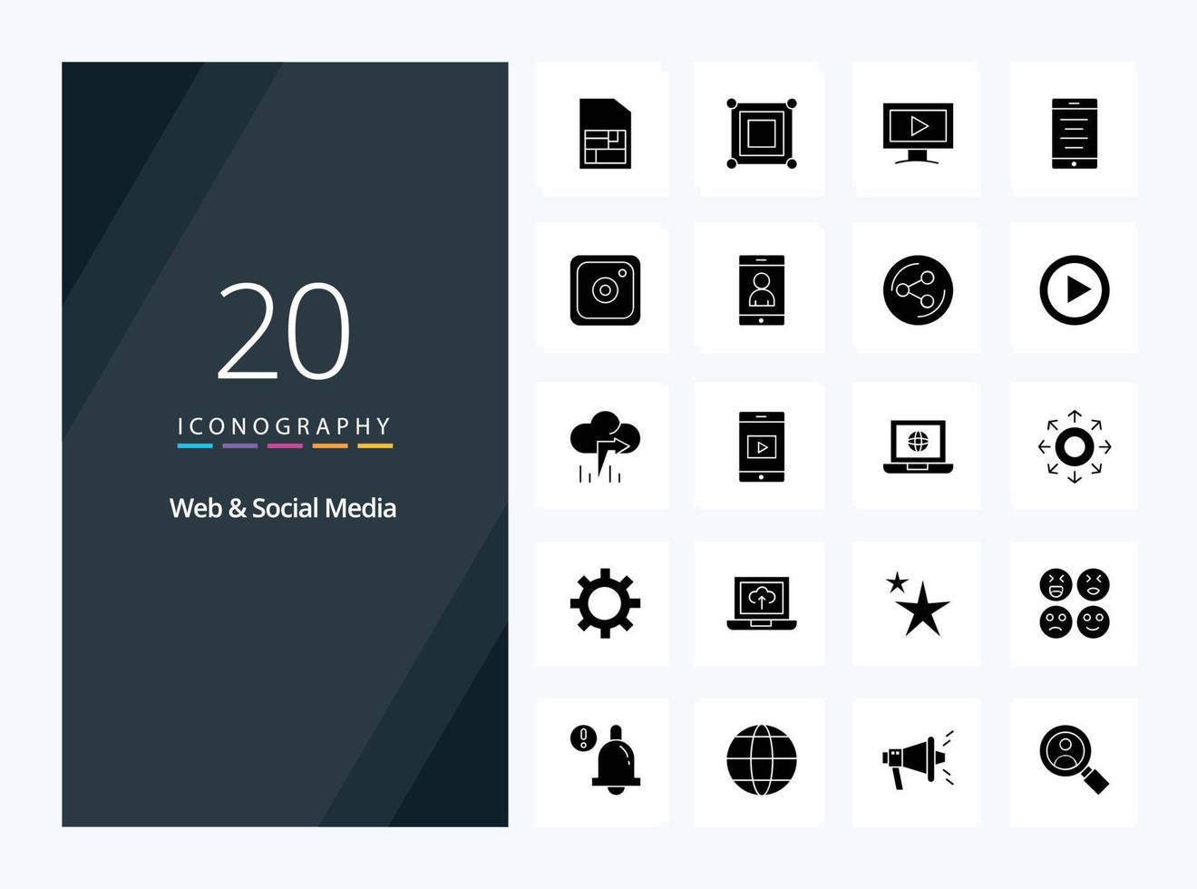 20 Web And Social Media Solid Glyph icon for presentation vector