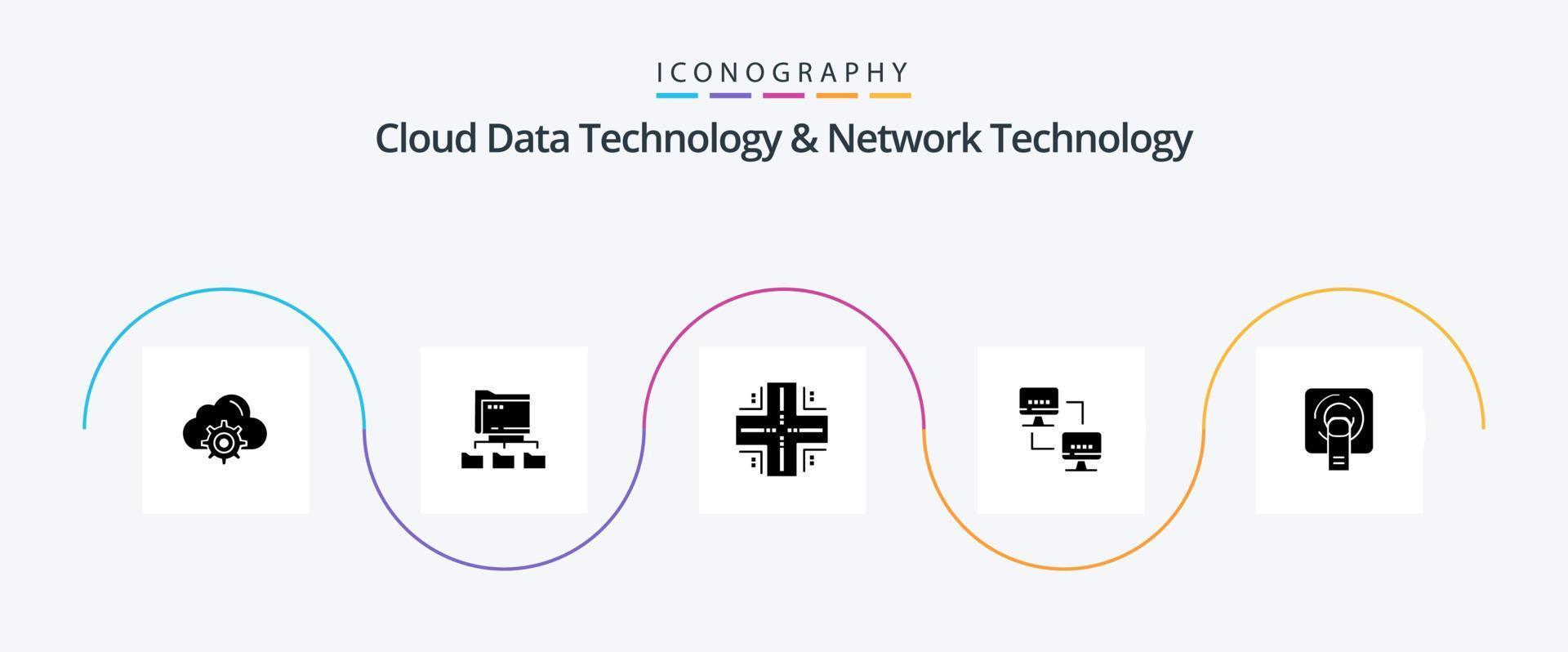 Cloud Data Technology And Network Technology Glyph 5 Icon Pack Including finger . computing. computing. network. server vector