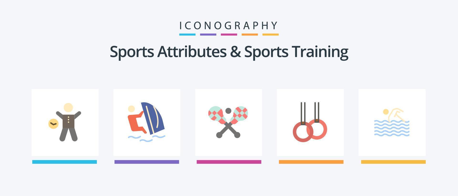 Atributos deportivos y paquete de íconos de 5 planos de entrenamiento deportivo que incluye actividad. gimnasia. viento. atlético. vara. diseño de iconos creativos vector