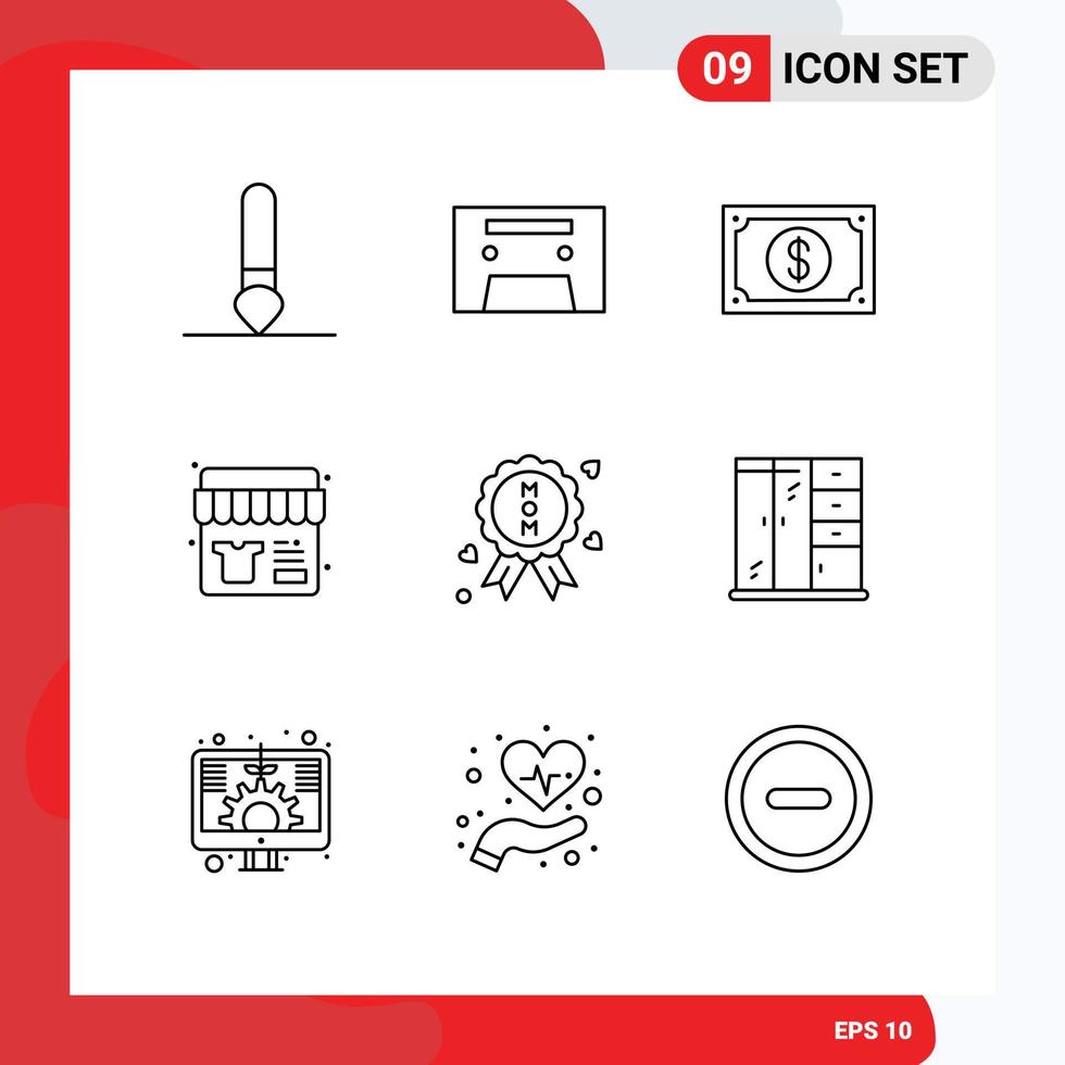 Modern Set of 9 Outlines Pictograph of quality medal payment store shop Editable Vector Design Elements