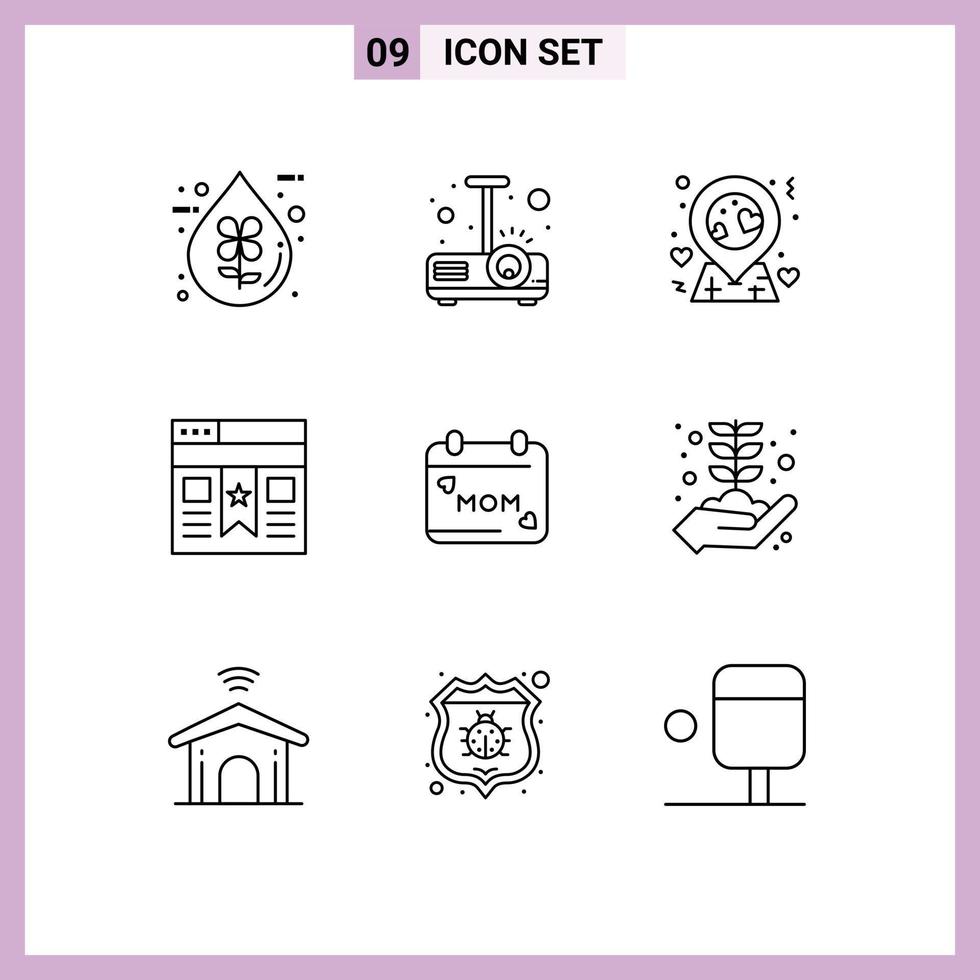 Set of 9 Commercial Outlines pack for day website light ui bookmark Editable Vector Design Elements