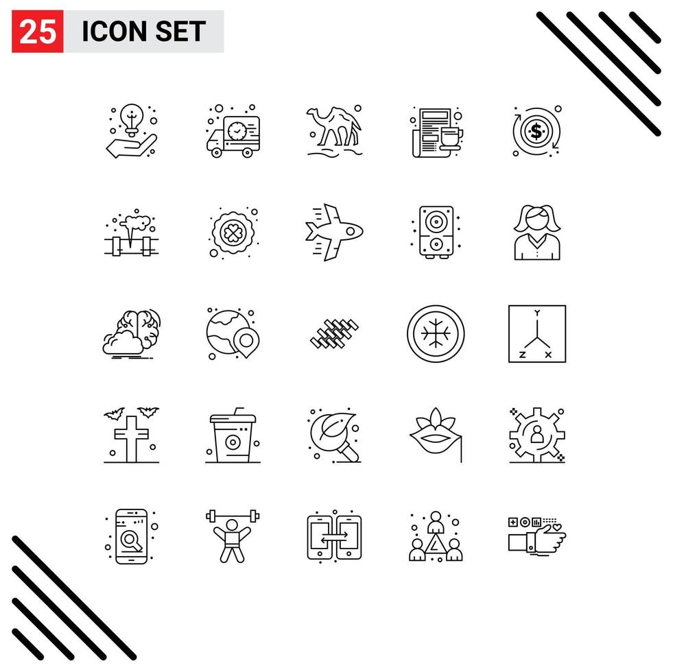 Set of 25 Vector Lines on Grid for dollar morning camel cup arab Editable Vector Design Elements