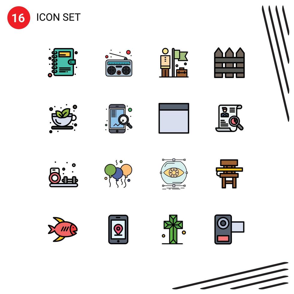 Modern Set of 16 Flat Color Filled Lines Pictograph of tea autumn businessman protection garden fence Editable Creative Vector Design Elements