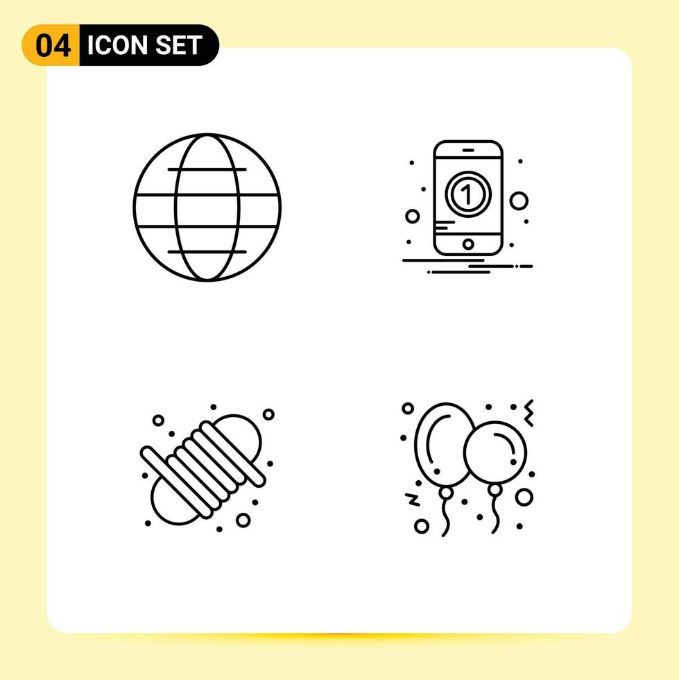 4 Universal Line Signs Symbols of globe equipment world one yarn Editable Vector Design Elements