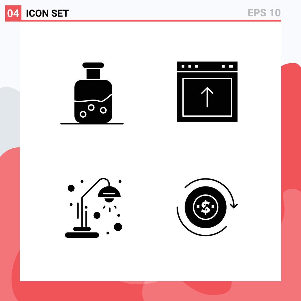 4 User Interface Solid Glyph Pack of modern Signs and Symbols of lab desk lamp bottle interface education Editable Vector Design Elements