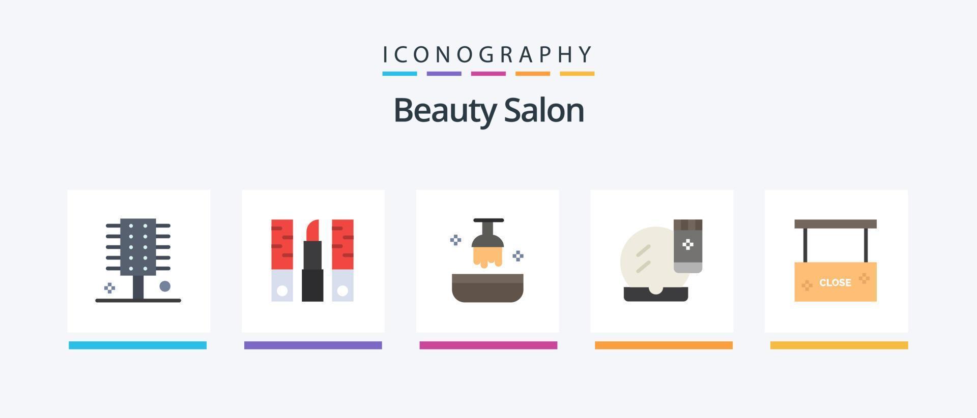 Beauty Salon Flat 5 Icon Pack Including makeover. face compact. lipstick. face base. hair. Creative Icons Design vector