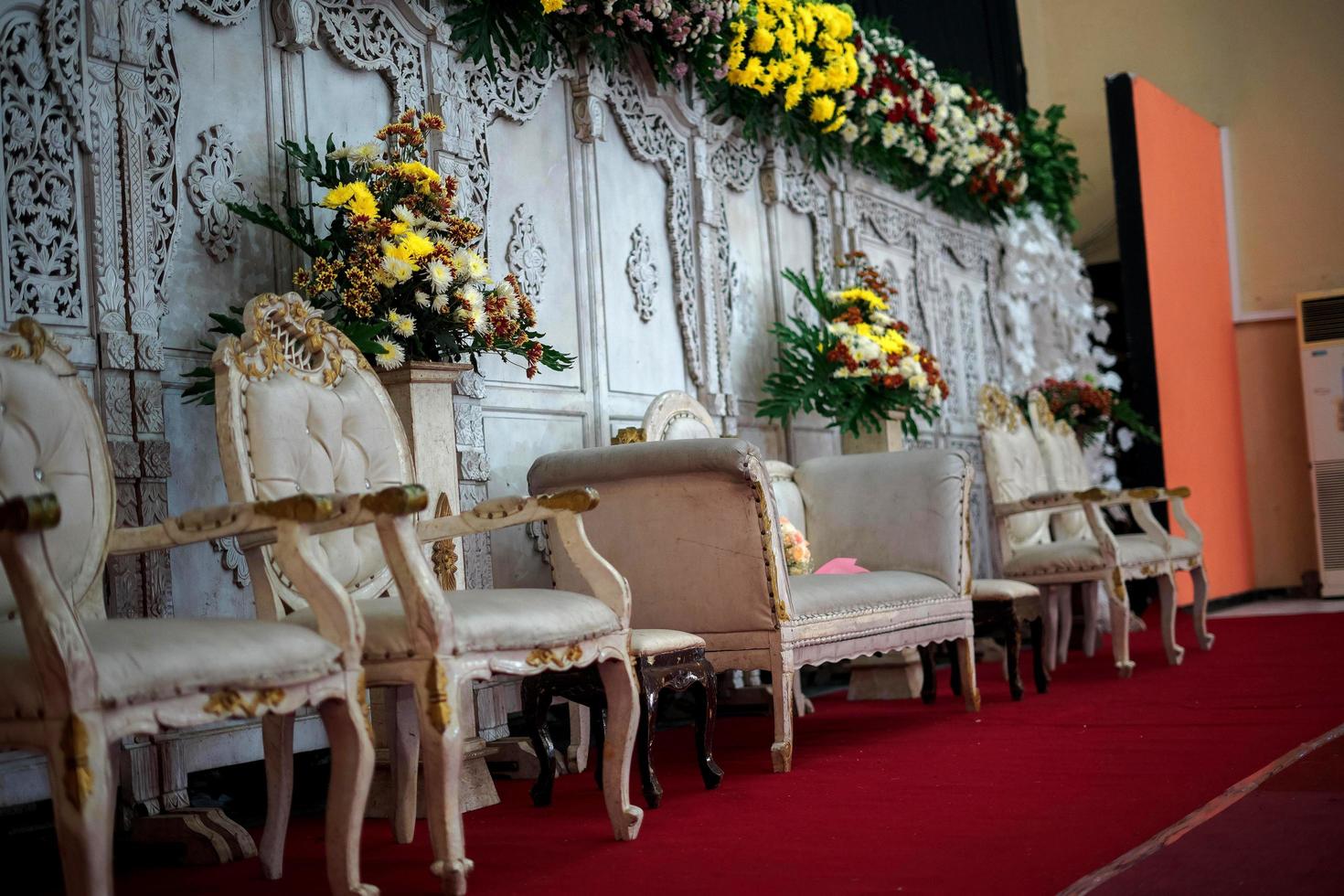 Chairs and Decoration Arrangement for a Traditional Wedding Ceremony in Indonesia photo