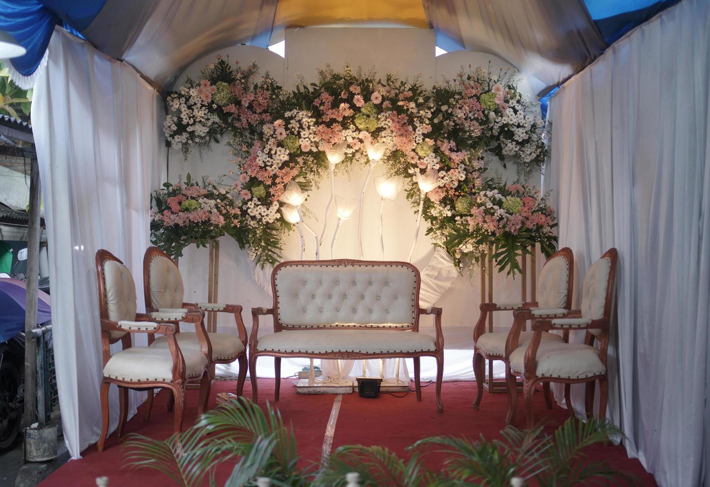 Decoration Arrangement Room for a Traditional Wedding Ceremony in Indonesia photo