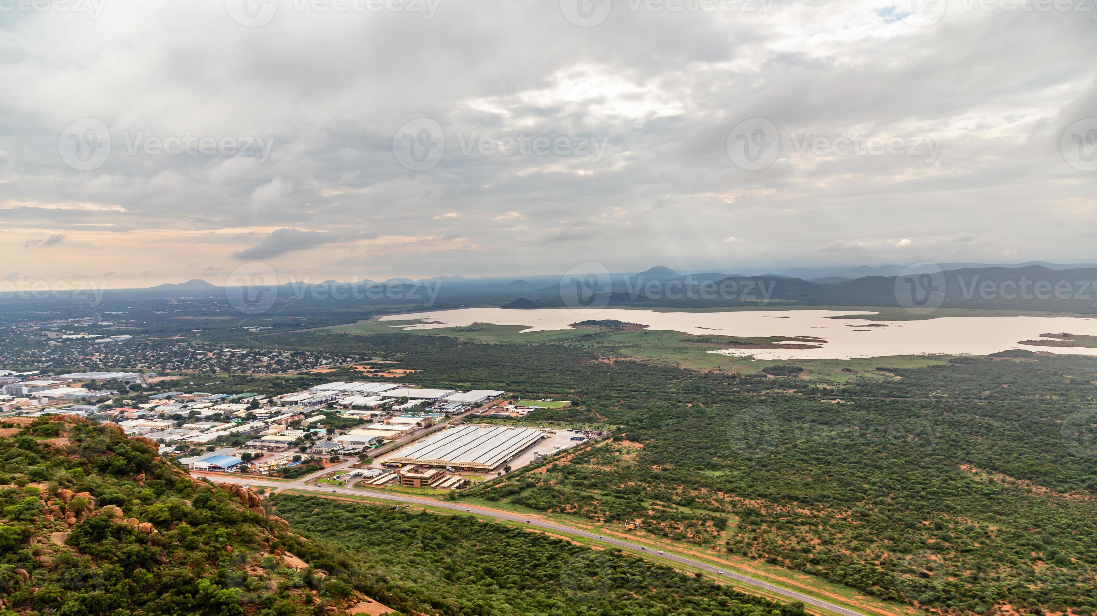 Aerial view of suburbs of Gaborone city spread out over the savannah