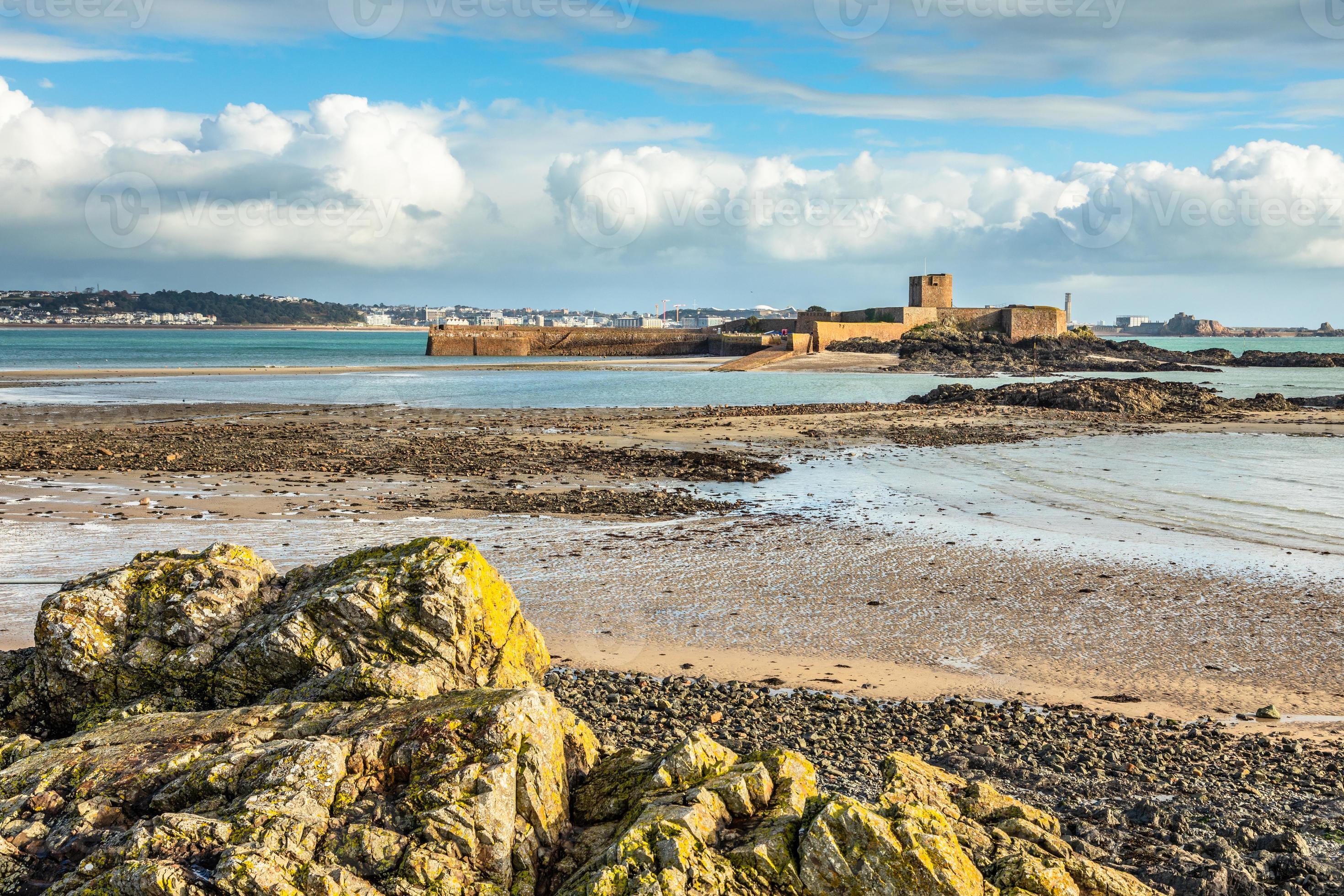 Saint Aubin Fort in a low tide waters, La Manche channel, bailiwick of