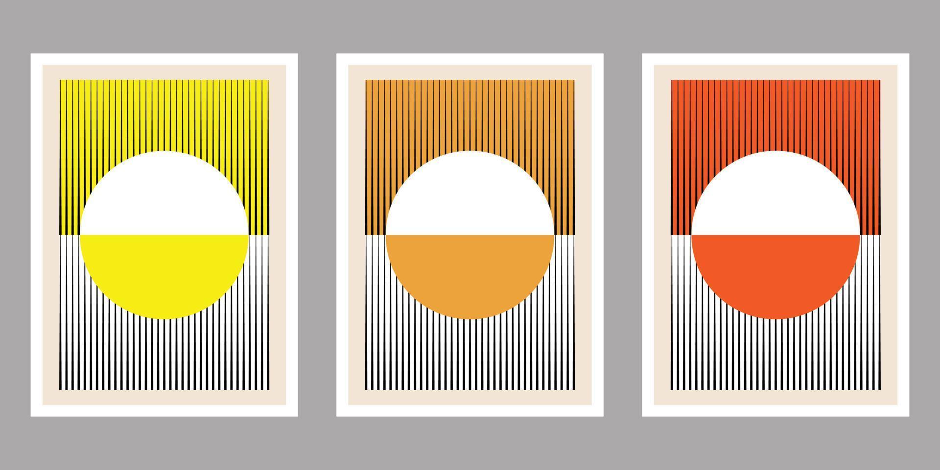 conjunto de carteles de diseño geométrico mínimo de los años 20, plantilla vectorial de tres colores diferentes. vector