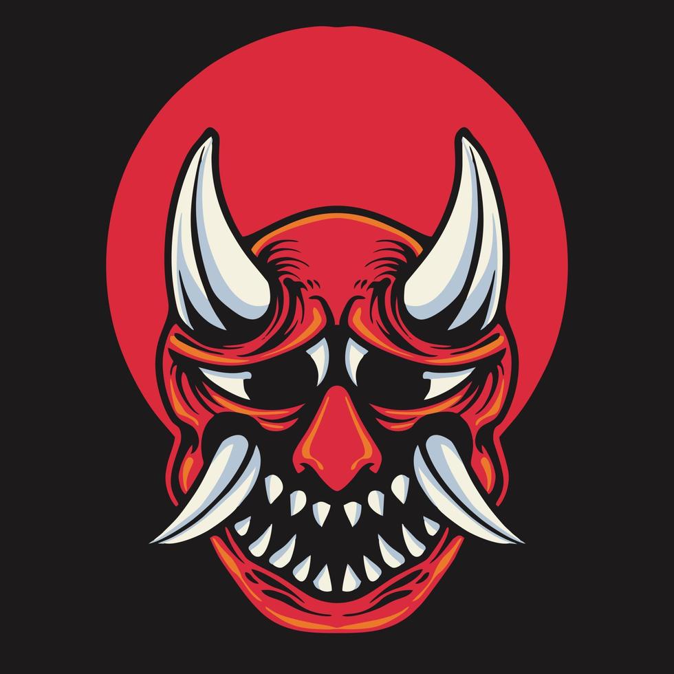 Japanese Red Oni Mask Retro Vector Illustration