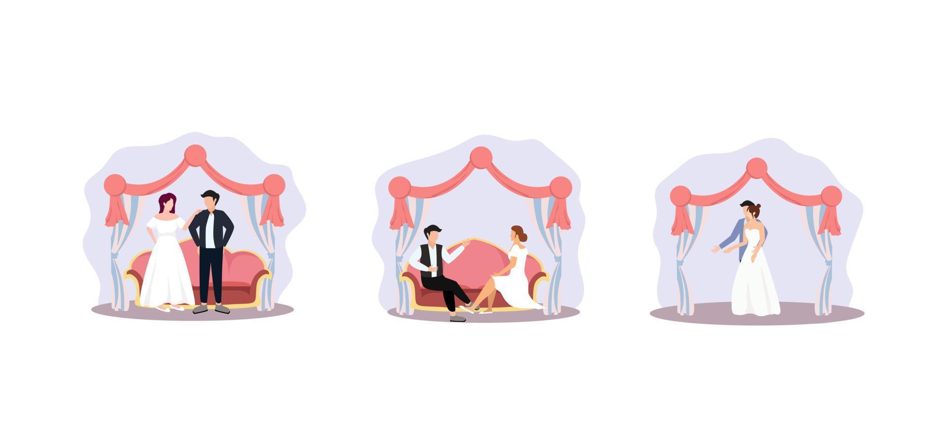 ilustración de diseño de boda de paquete plano vector