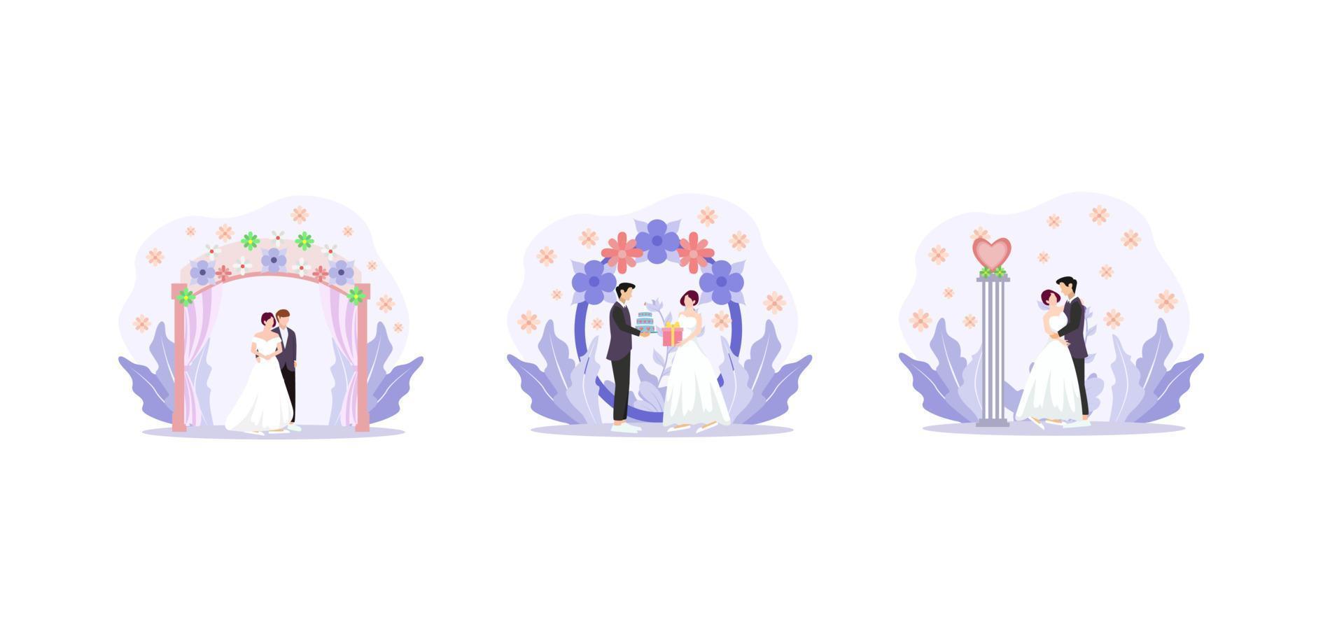 ilustración de diseño de boda de paquete plano vector