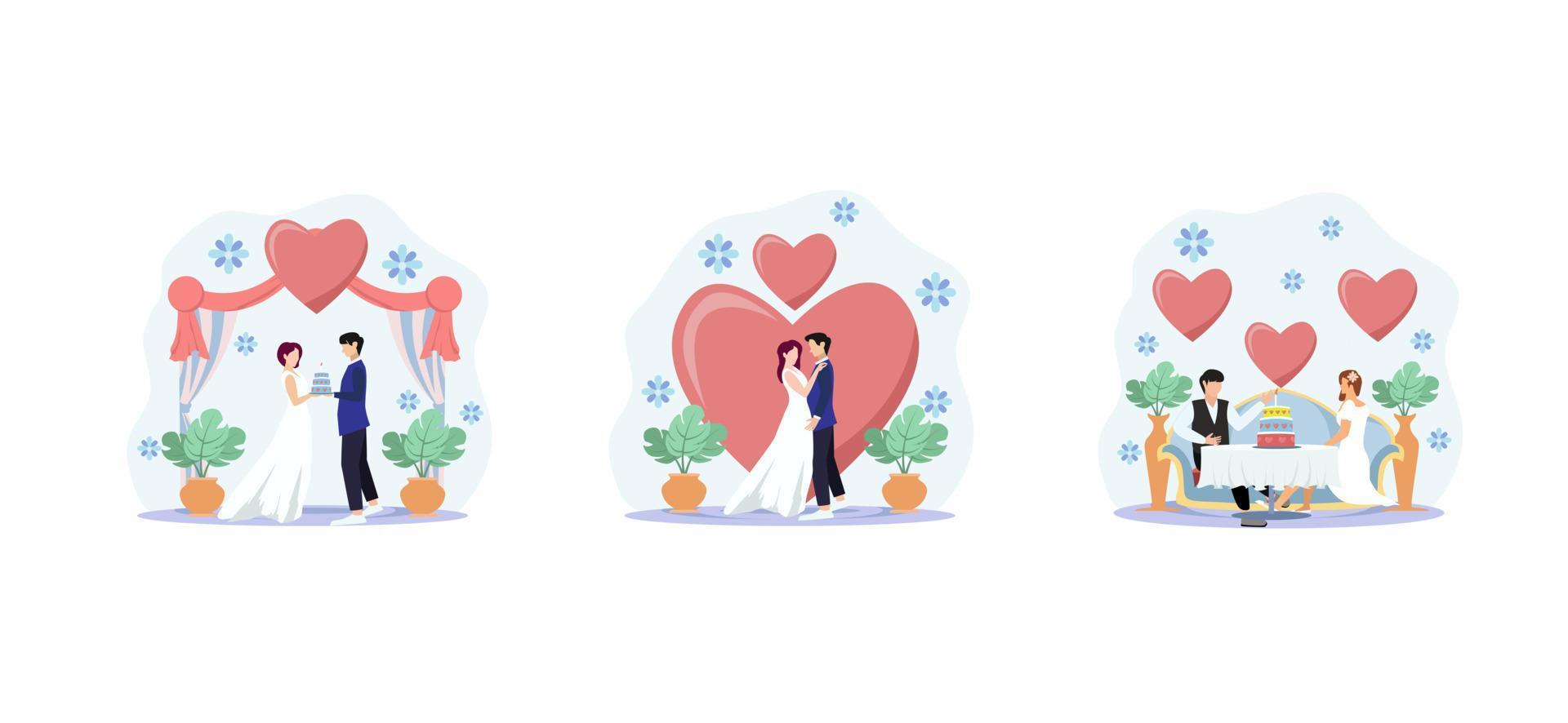 ilustración de diseño de paquete plano de boda vector