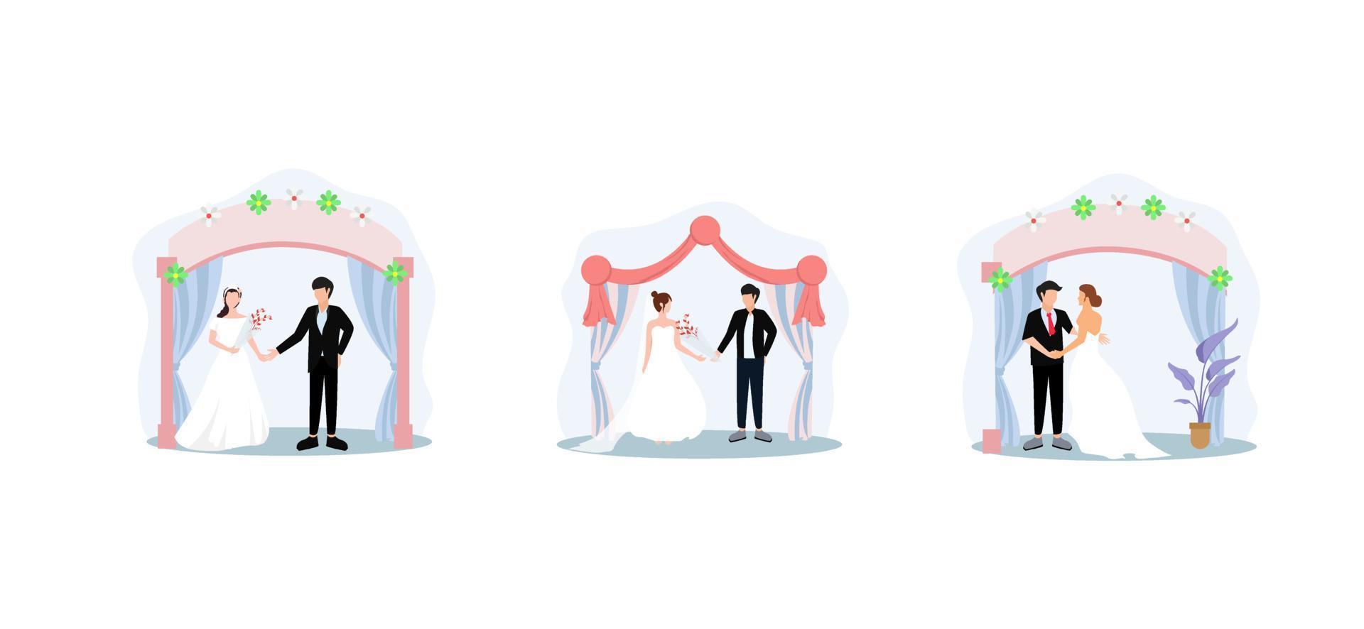 ilustración de diseño de boda de paquete plano vector