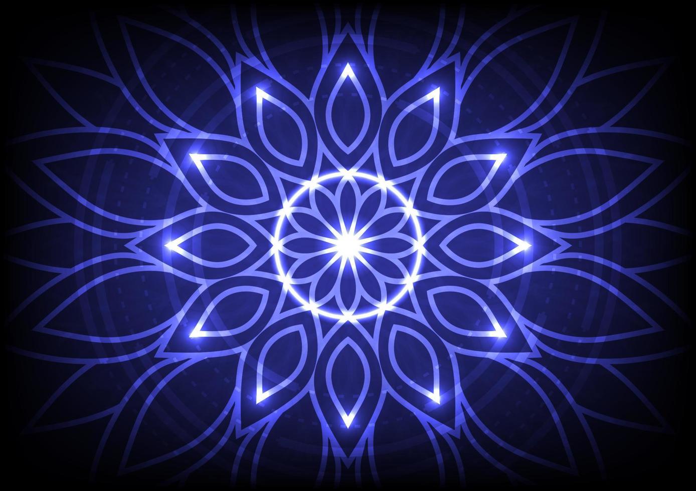 Blue mandala technology cyber space neon light background vector