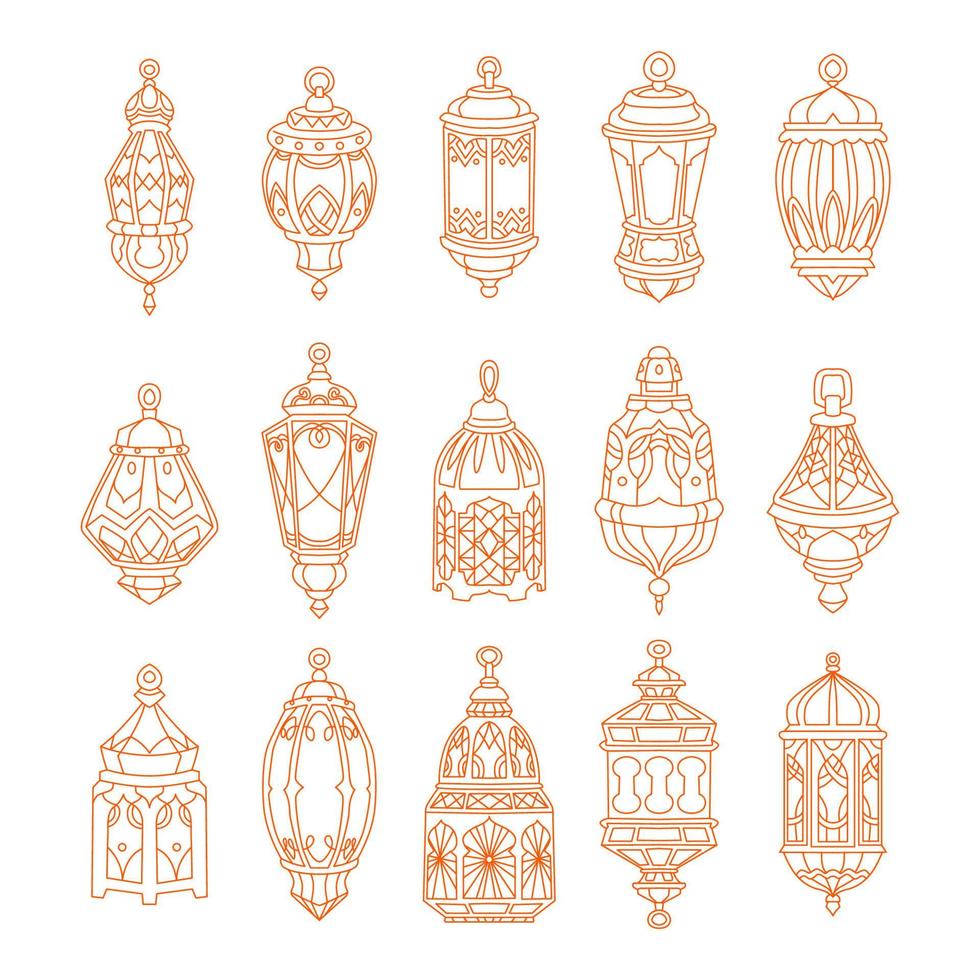 linterna de ramadán árabe, vector de lámpara árabe de ramadán kareem simple, icono de línea de saludo de eid mubarak esquema de diseño de vector mínimo ilustración de linterna colgante.