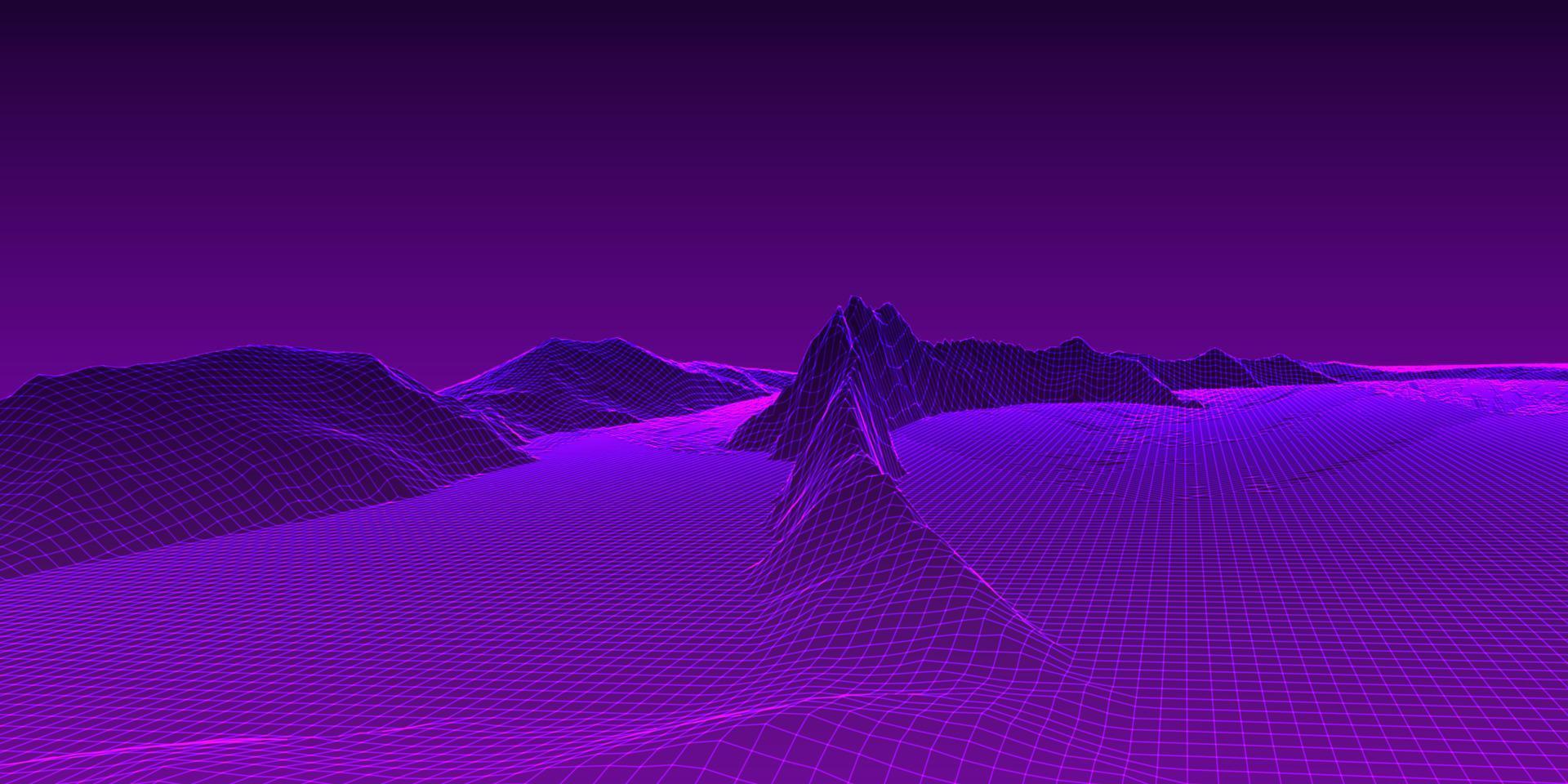 retro styled wireframe landscape banner design vector