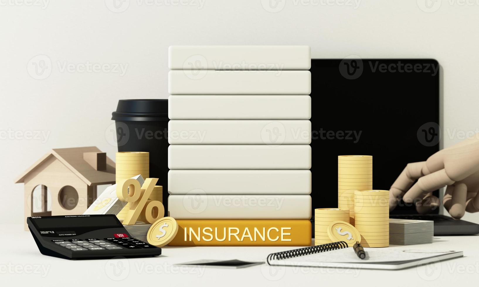 Model of house and a car  with money and gadget in the concept of real estate insurance and family financial future planning On a white background, cartoon style. 3D rendering. photo