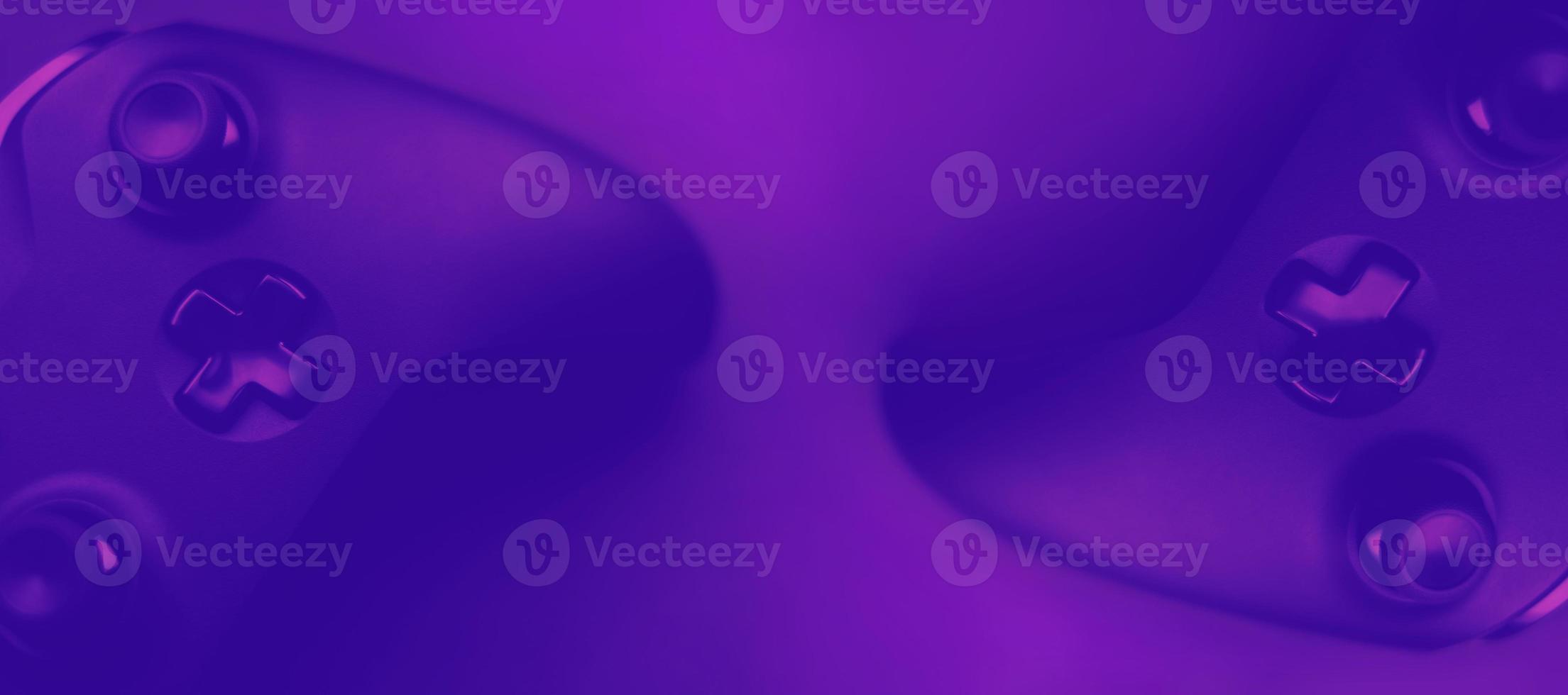 video games, esport banner, violet blurred background with gamepads photo