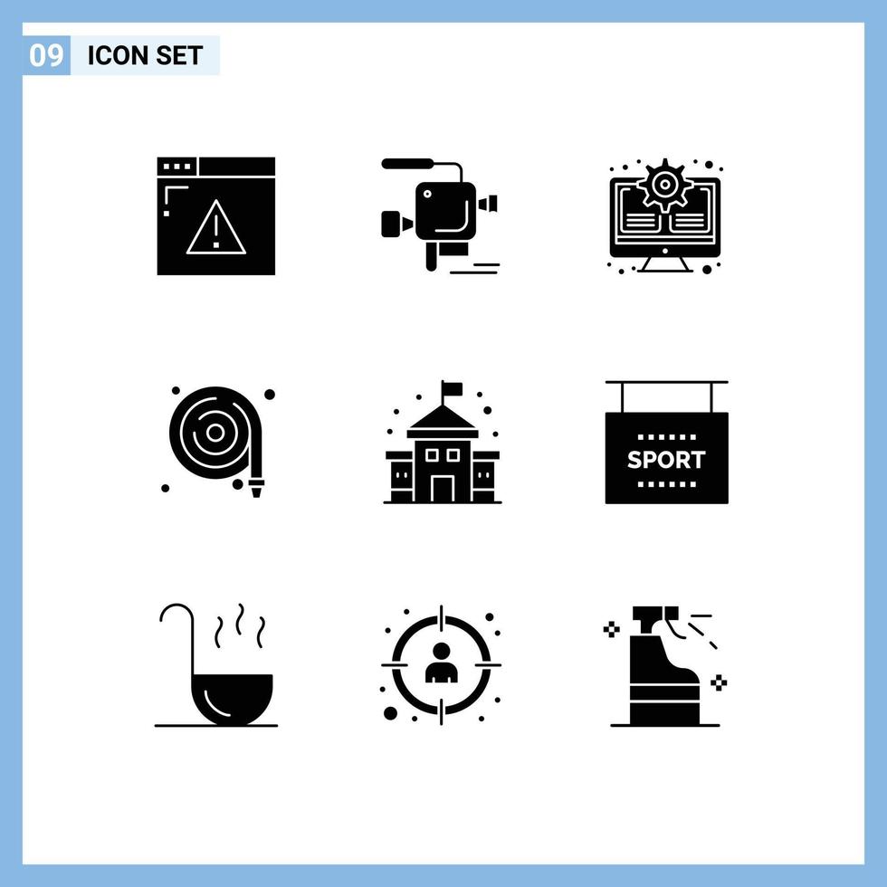 Set of 9 Modern UI Icons Symbols Signs for education water hose gear water fire hose Editable Vector Design Elements