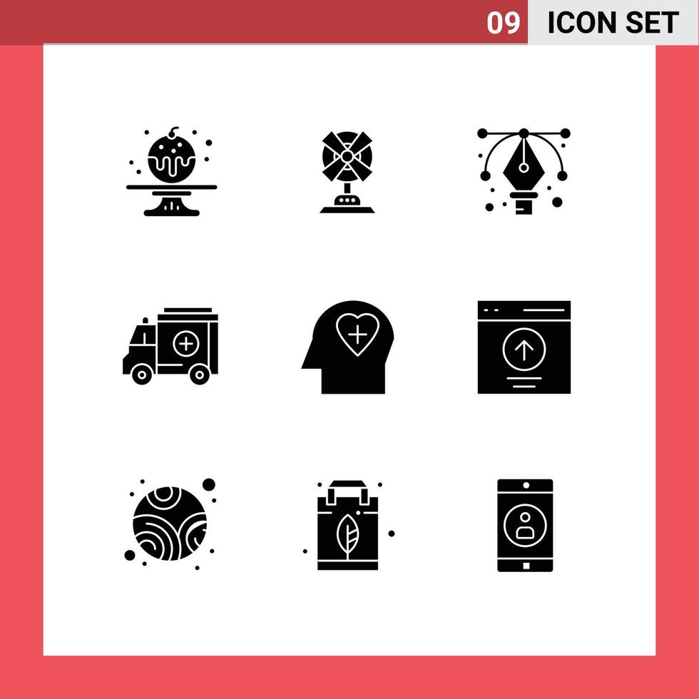 9 Universal Solid Glyph Signs Symbols of interface love graphic head medicine Editable Vector Design Elements