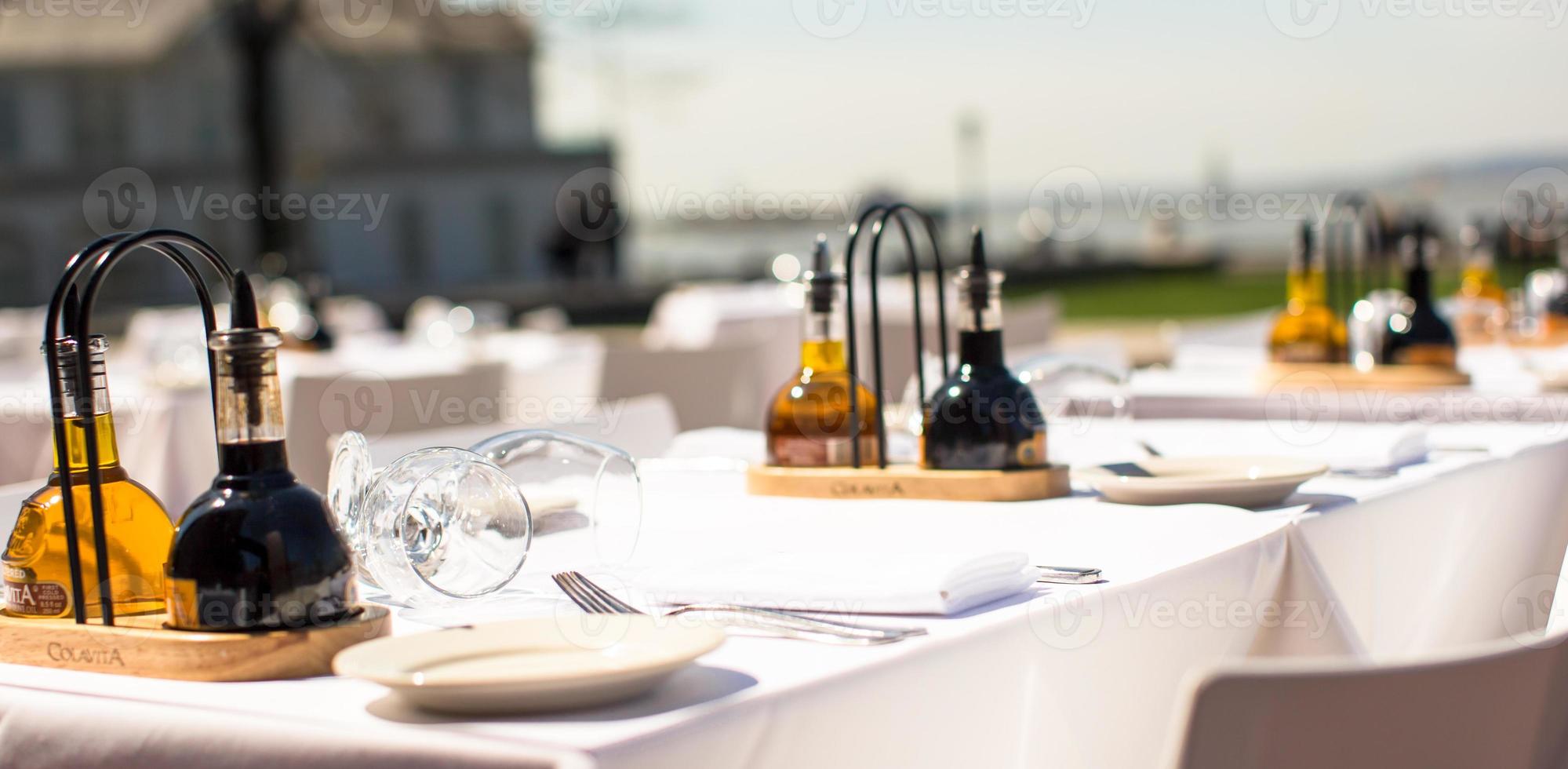 Served table set at restaraunt in New York outdoors photo