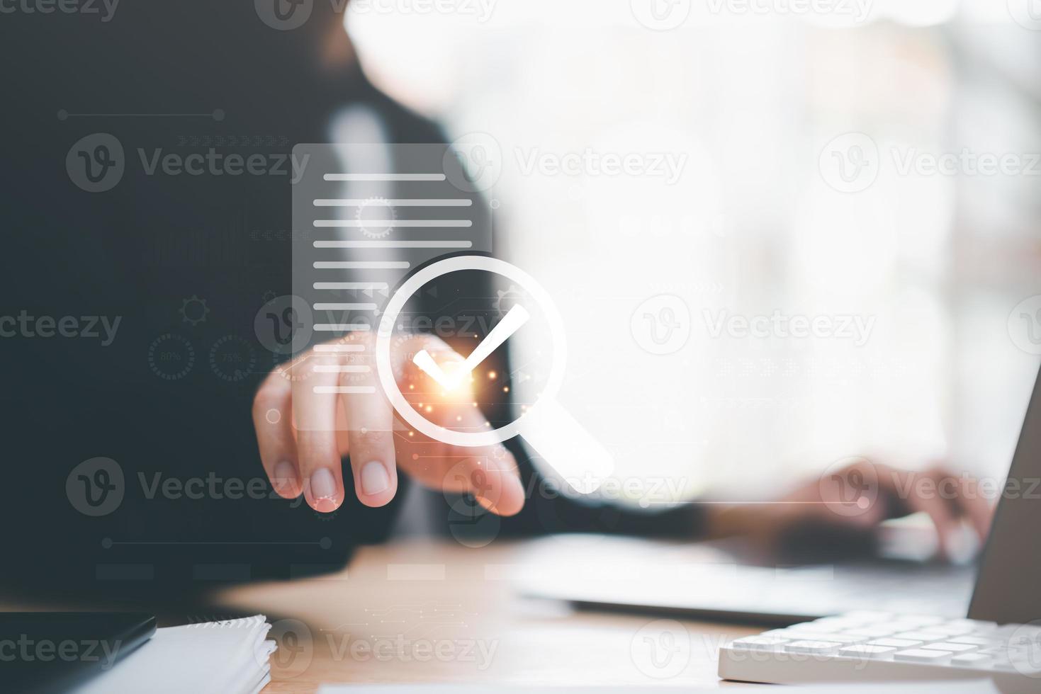 Businessman check and check mark on document online,Business Agreements and Approvals,business contract signing,Confirmation of contract documents or warranty card,idea of employment project review photo