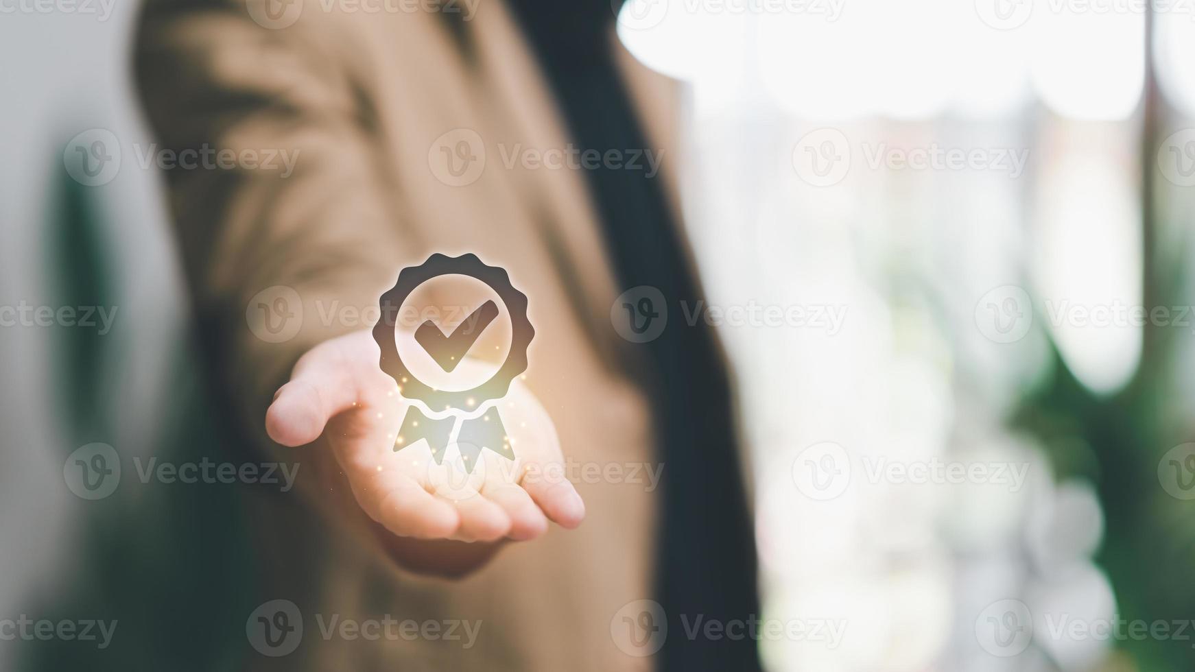 best quality assurance concept for product assurance, standard quality, business insurance Industry Certification, Guarantee, Product Certification Management,Businessman and virtual icon photo