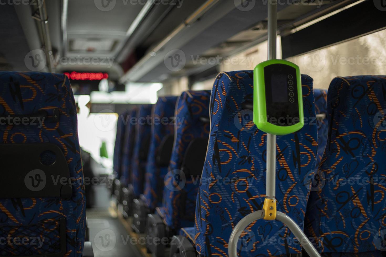 Interior of bus. Ticket reading system in bus. photo