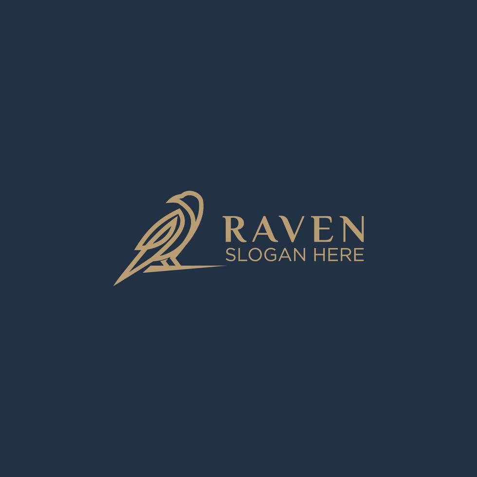 Raven bird line art logo design vector