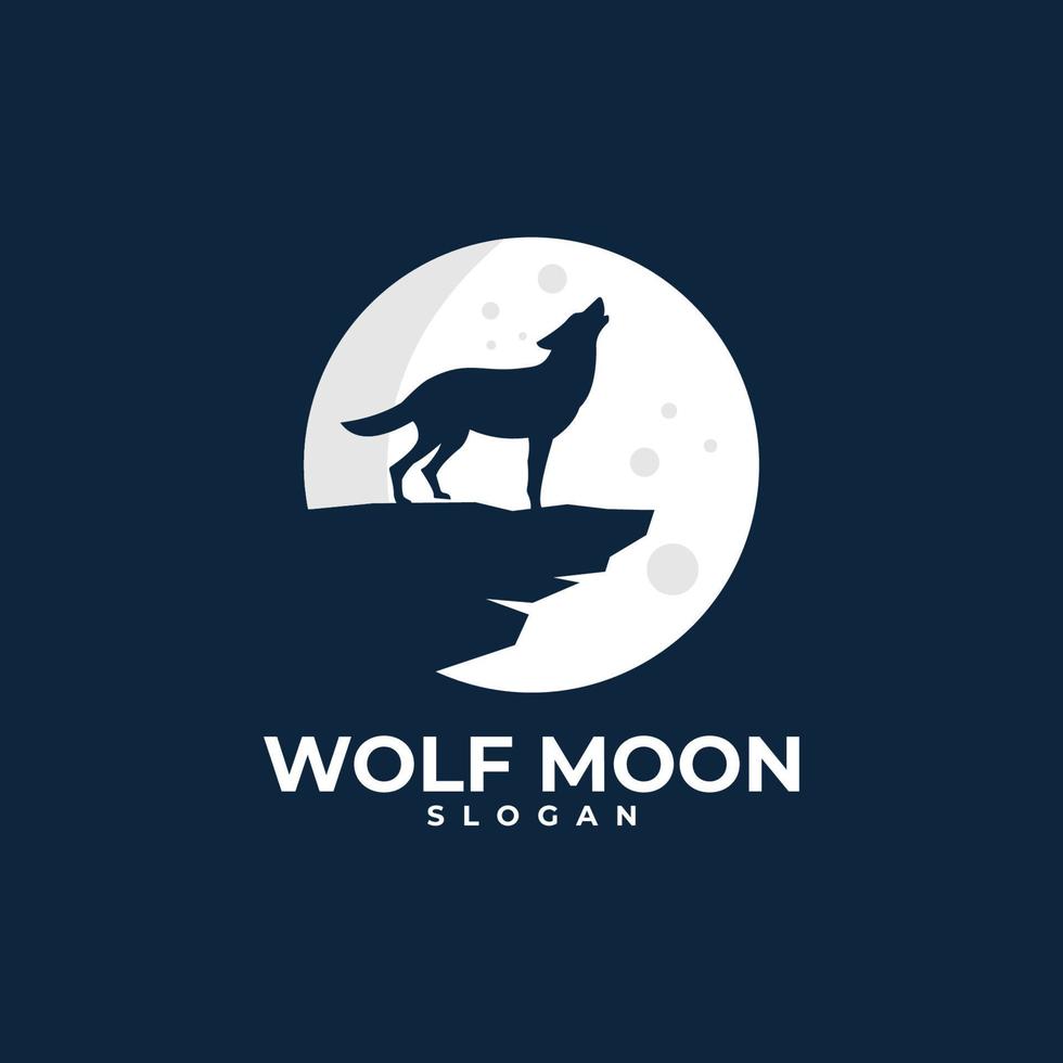 wolf moon illustration logo design vector