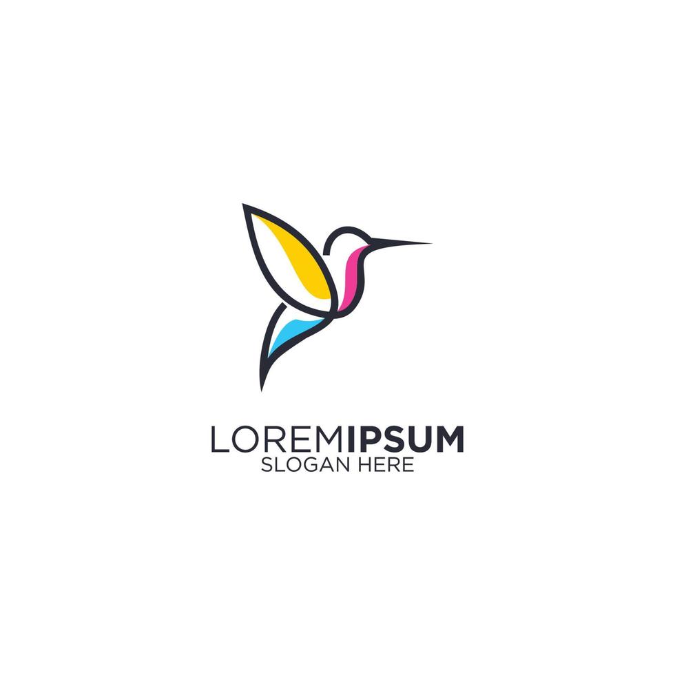 Hummingbird line art logo design templates vector