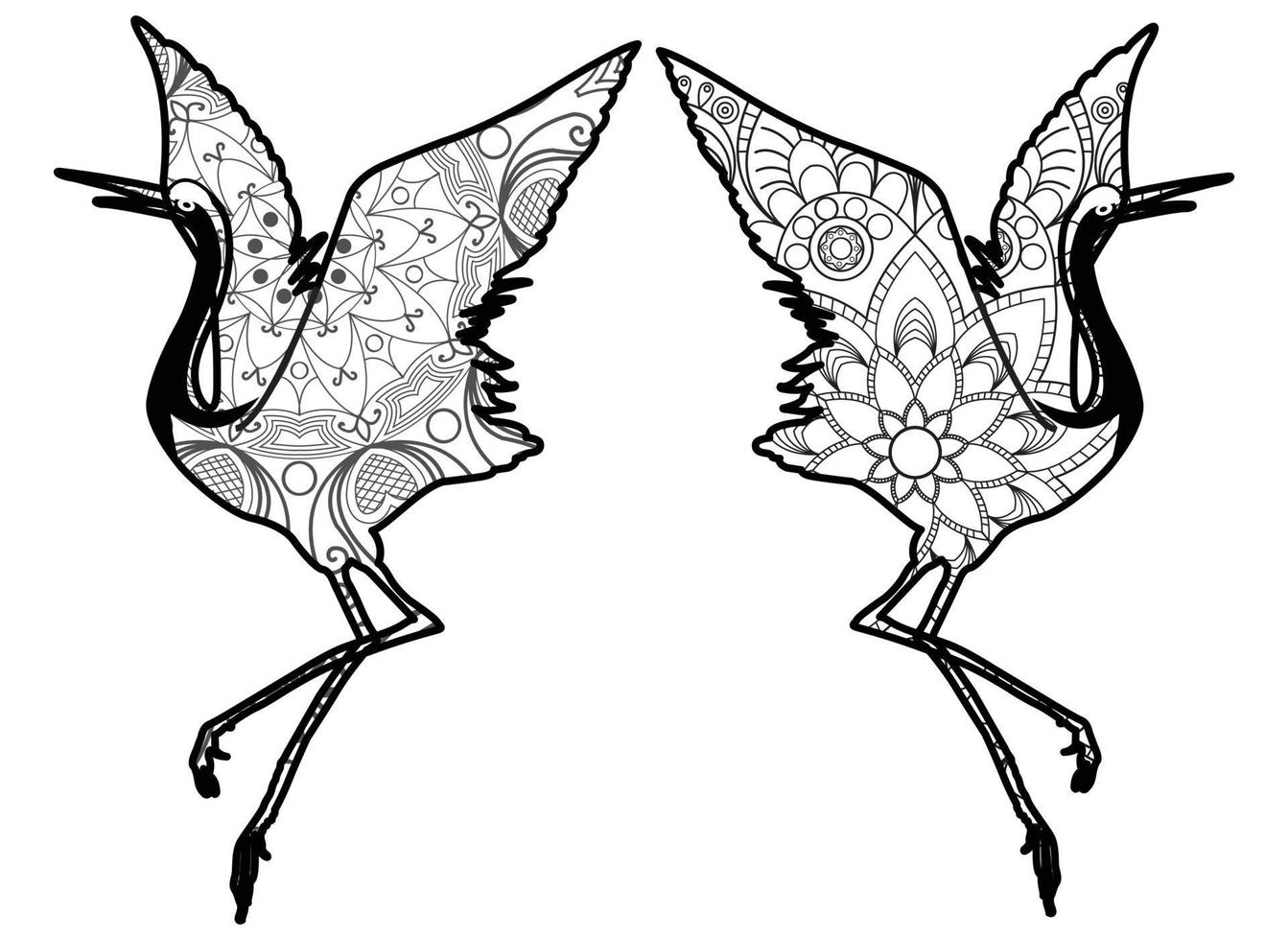 Bird coloring book design for adults. Crane Mandala vector line art style. Animal circle, bird circle. Luxury, Indian, Islamic, Arabian, Royal, Coloring book cover, Adult, Royal, Yoga, Mandala.