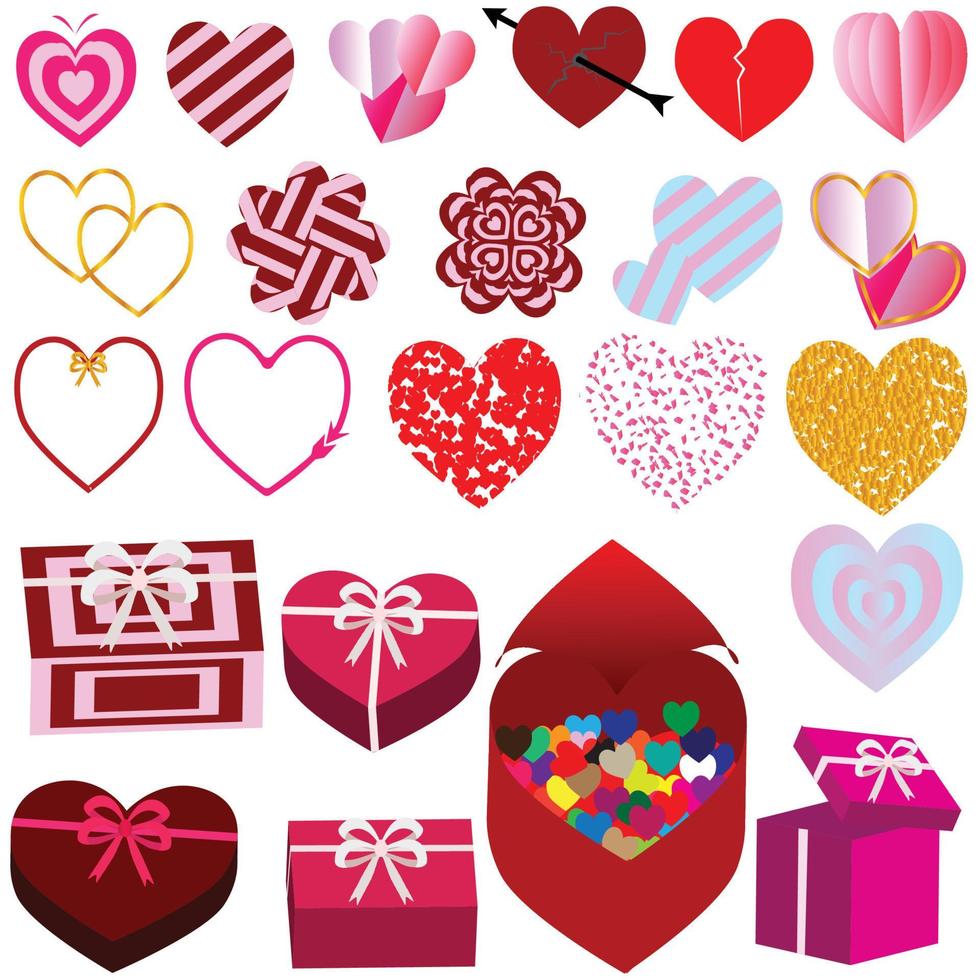 vector de amor y caja de regalo. elementos de diseño para el día de san valentín. varios estilos de cajas fuertes de amor y cajas de regalo para diseños relacionados con el amor.