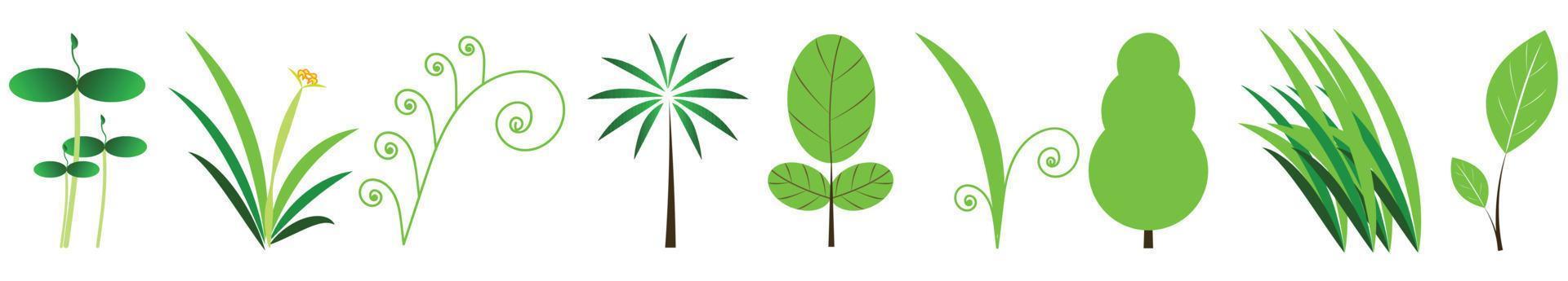 Realistic green grass. Fresh spring plants, various shrubs and bushes for posters and advertising. Include grasses, mushrooms, berries, bushes and trees. Grass icon set vector format.