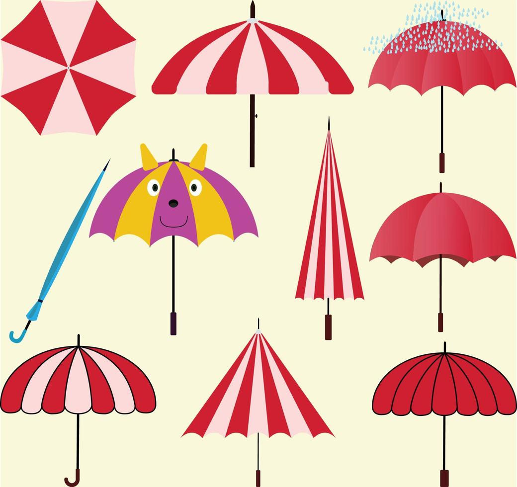 Isolated and realistic umbrella icon. Open and fold the umbrella. A set of different umbrellas in different positions. All components are isolated. Stylish accessory for protection from rain or sun vector