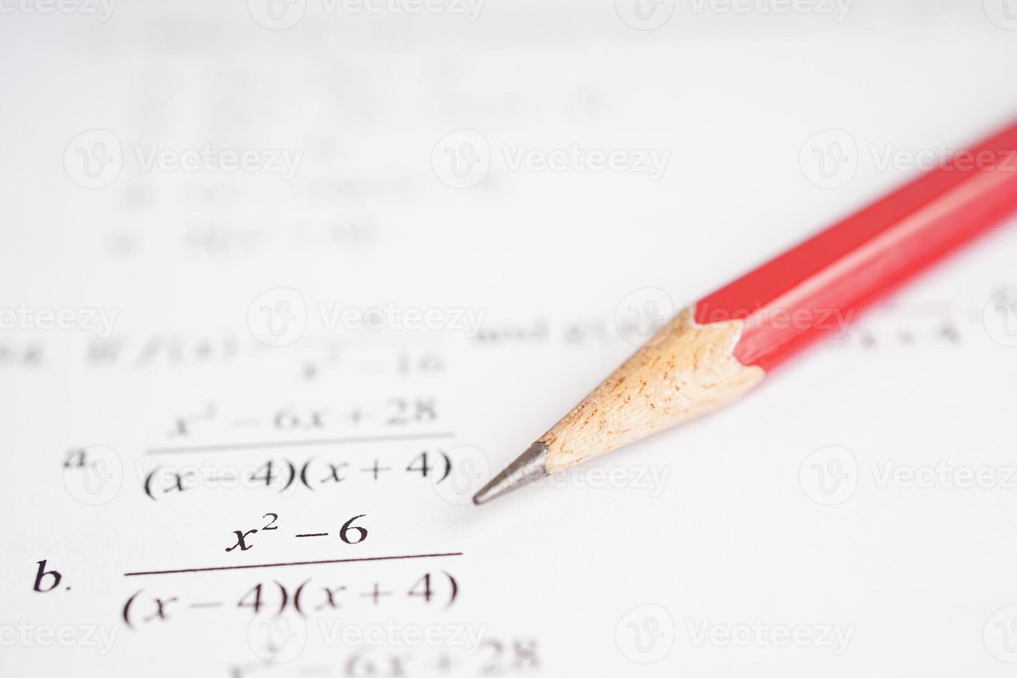 Answer sheets with pencil drawing fill to select choice, education concept. photo