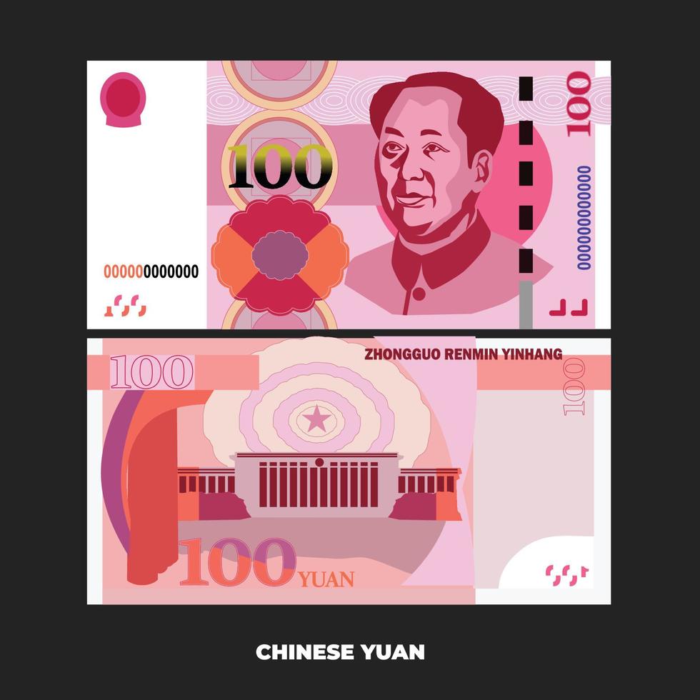 ilustración vectorial del billete de 100 yuanes chinos. eps escalables y editables vector