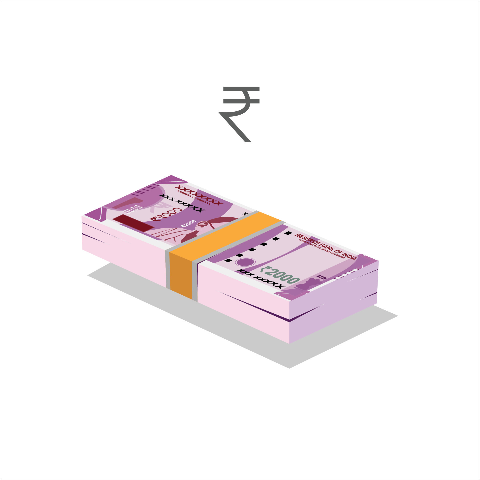 Vector illustration of Indian rupee notes, single stack of money flat