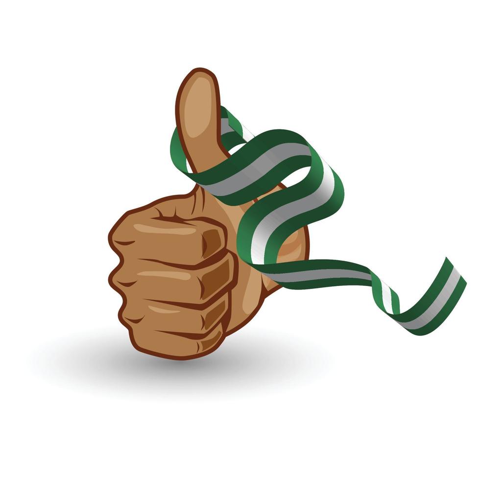 Vector illustration of Nigerian flag ribbon wrapped around thumb.