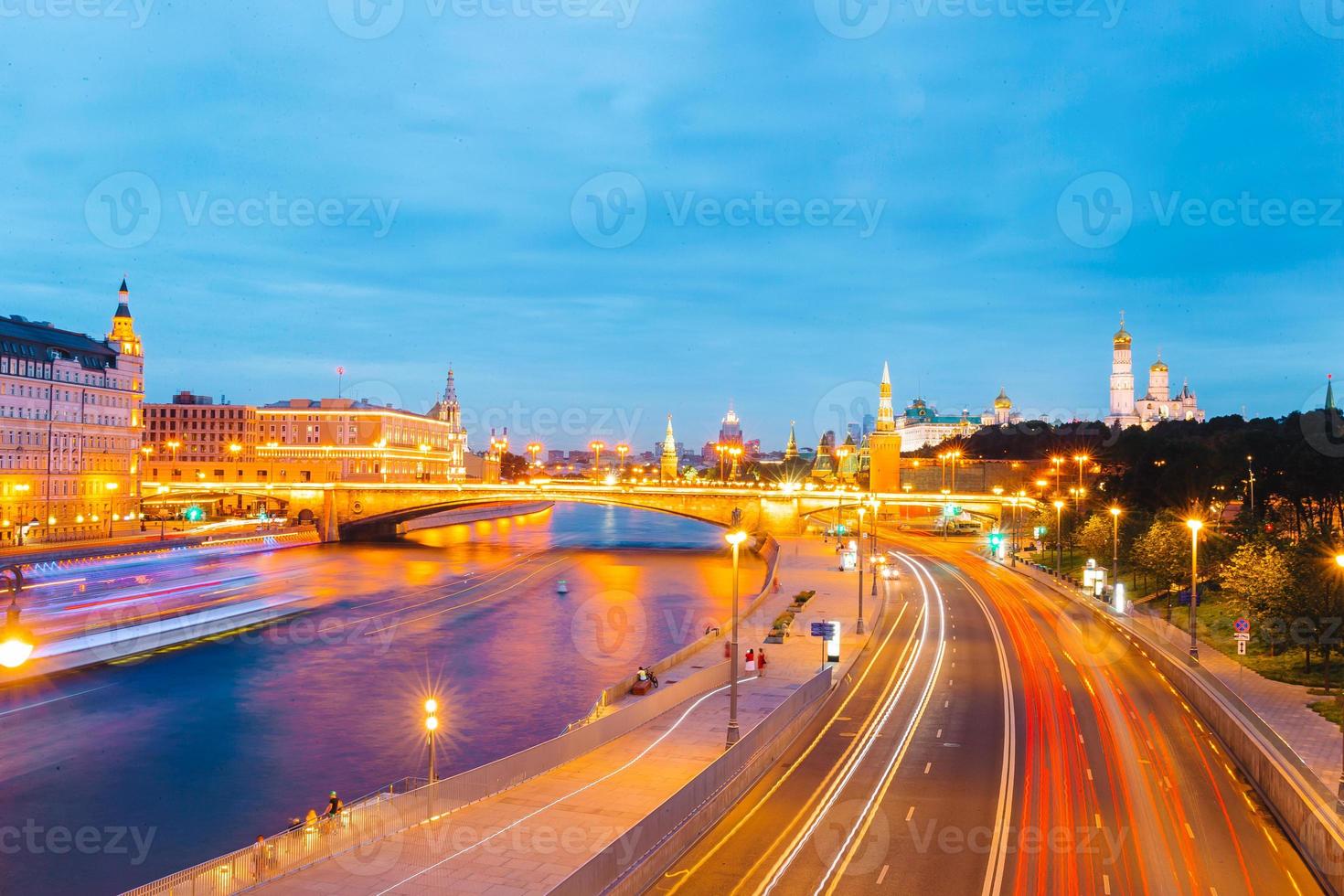 Panoramic view of Moscow landmark during sunset from Zaryadye Park photo
