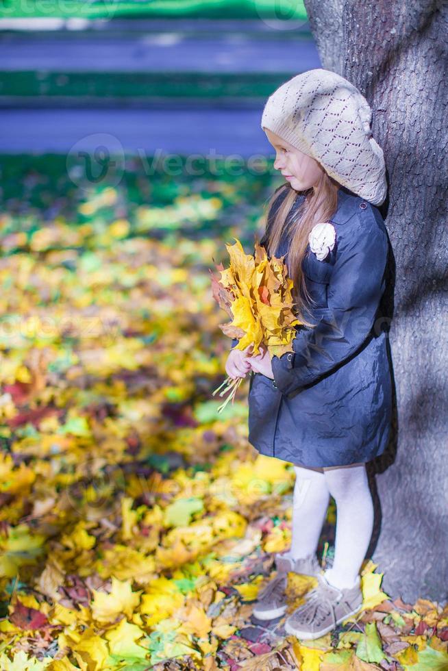 linda niña en el cálido y soleado día de otoño al aire libre foto