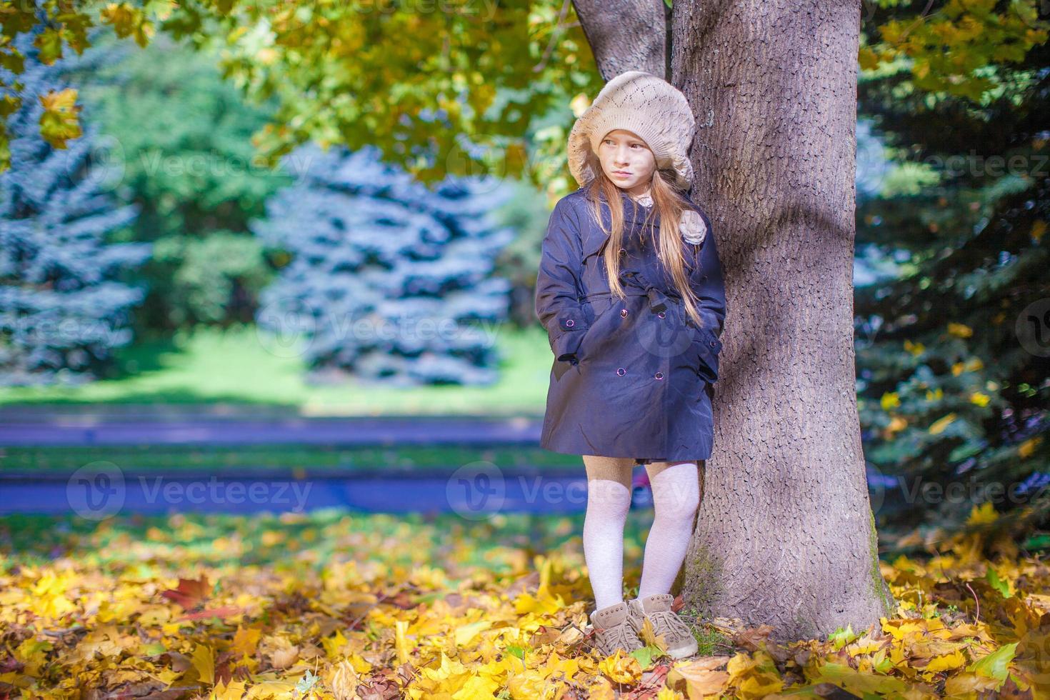 linda niña en el cálido y soleado día de otoño al aire libre foto