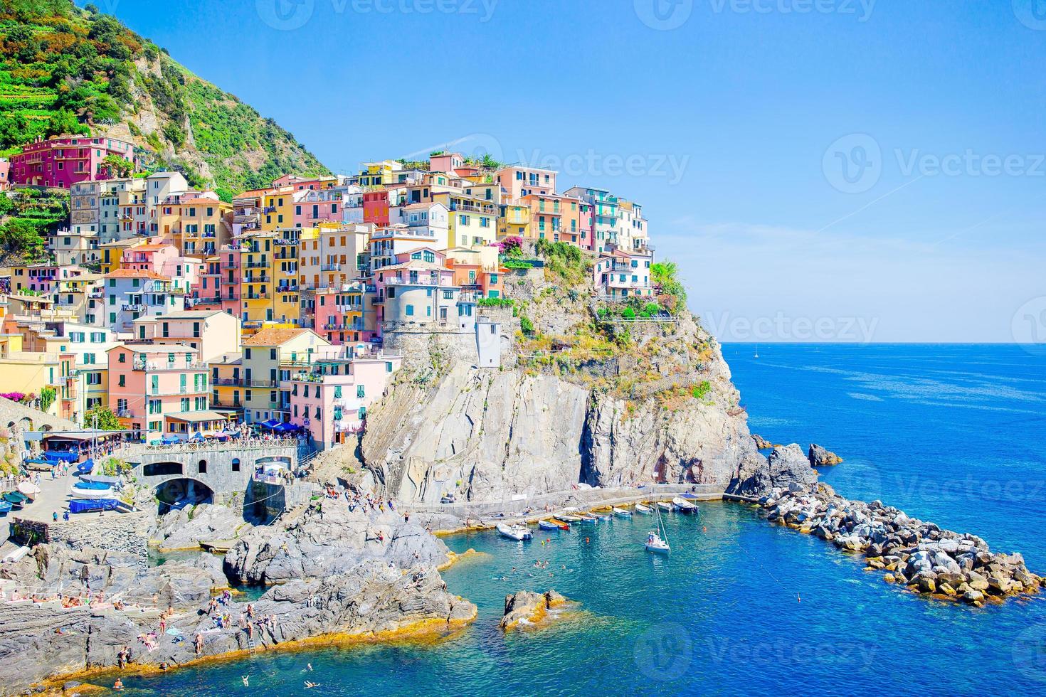 Beautiful view of the amazing old village in the Cinque Terre reserve. Liguria region of Italy. photo