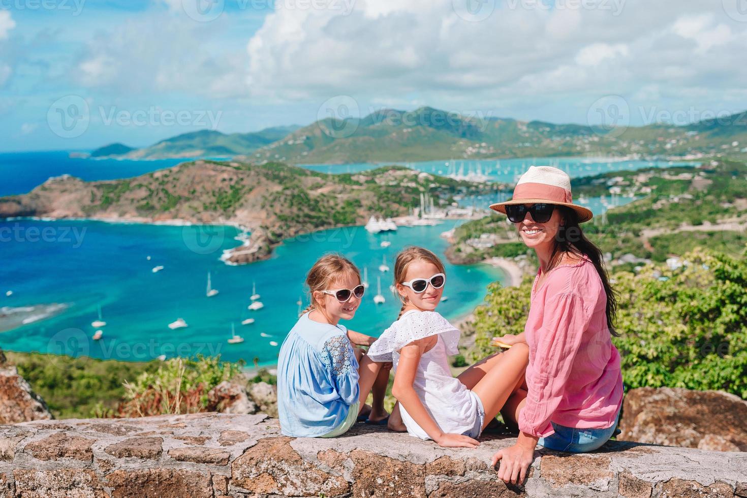 View of English Harbor from Shirley Heights, Antigua, paradise bay at tropical island in the Caribbean Sea photo