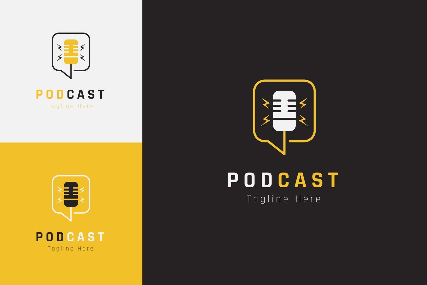 conjunto de plantilla de diseño de vector de logotipo de micrófono de podcast con estilo de color diferente