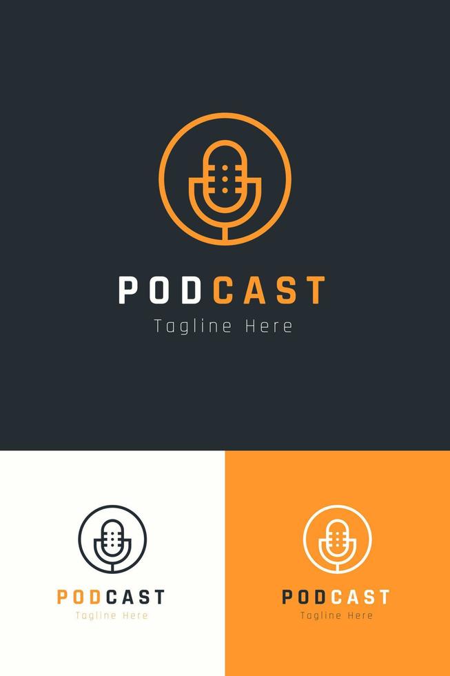 conjunto de plantilla de diseño de vector de logotipo de micrófono de podcast con estilo de color diferente