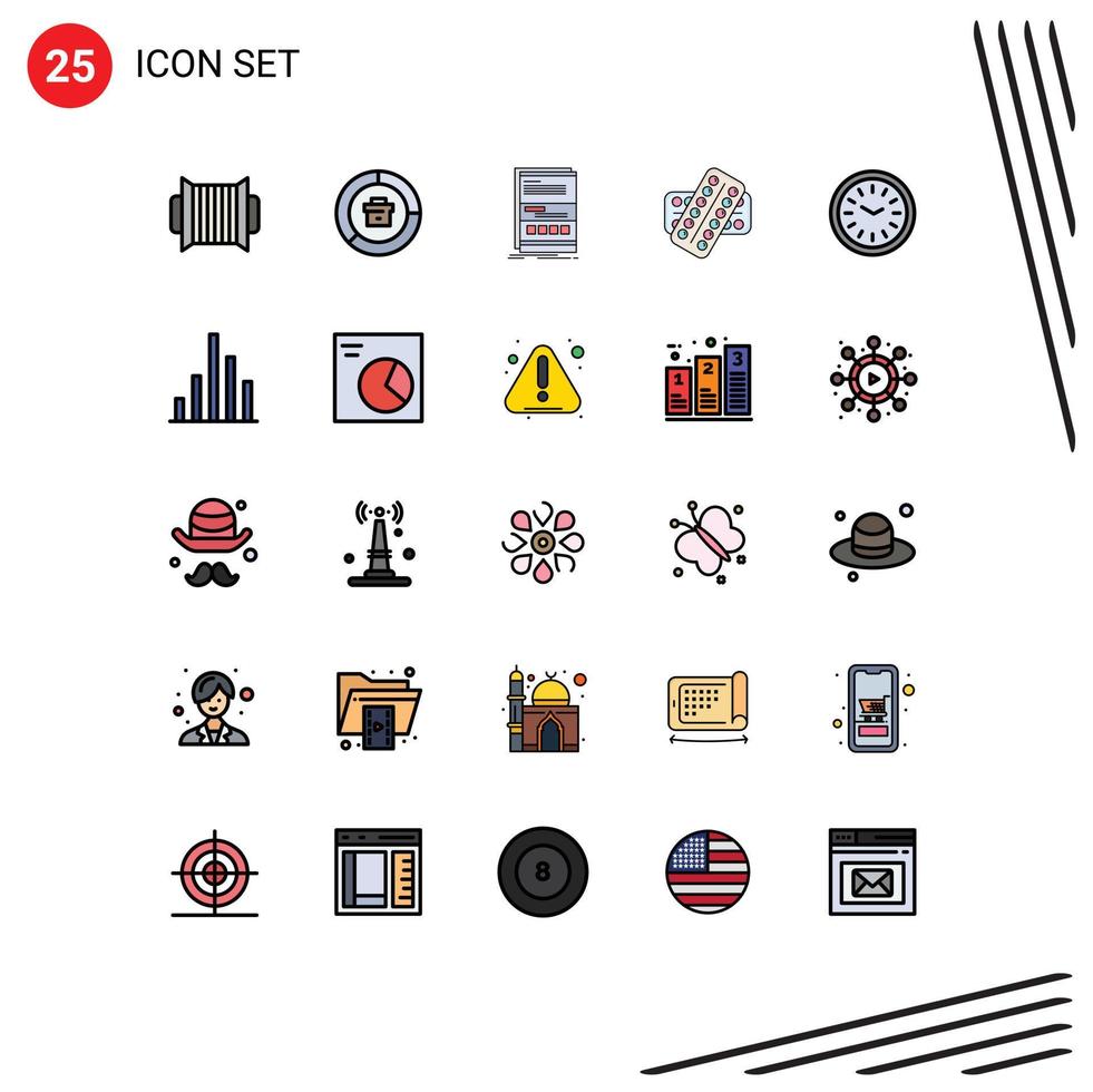 Pictogram Set of 25 Simple Filled line Flat Colors of tablet pill report medicine page Editable Vector Design Elements